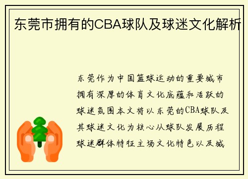 东莞市拥有的CBA球队及球迷文化解析