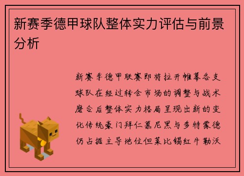 新赛季德甲球队整体实力评估与前景分析